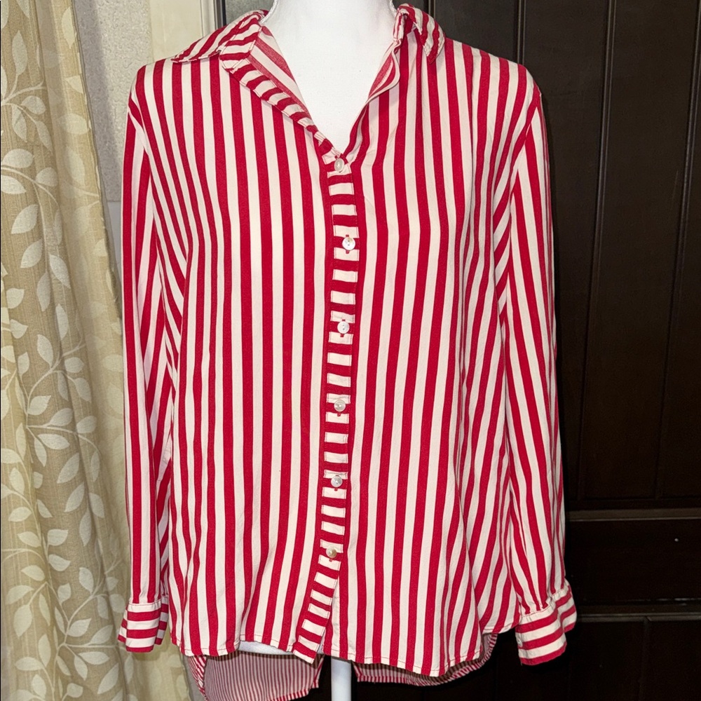 Jane and Delancey Red and White Striped Shirt